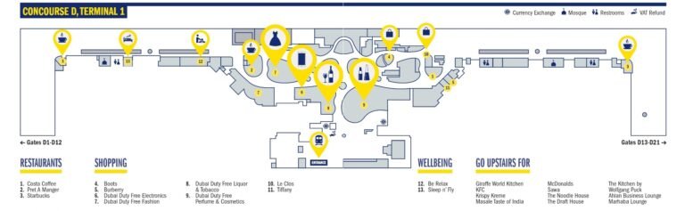 Dubai Airport Terminal 1 Map – Concourse D